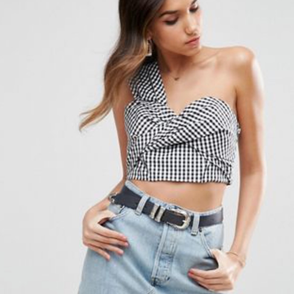 ASOS Petite gingham cropped one shoulder top